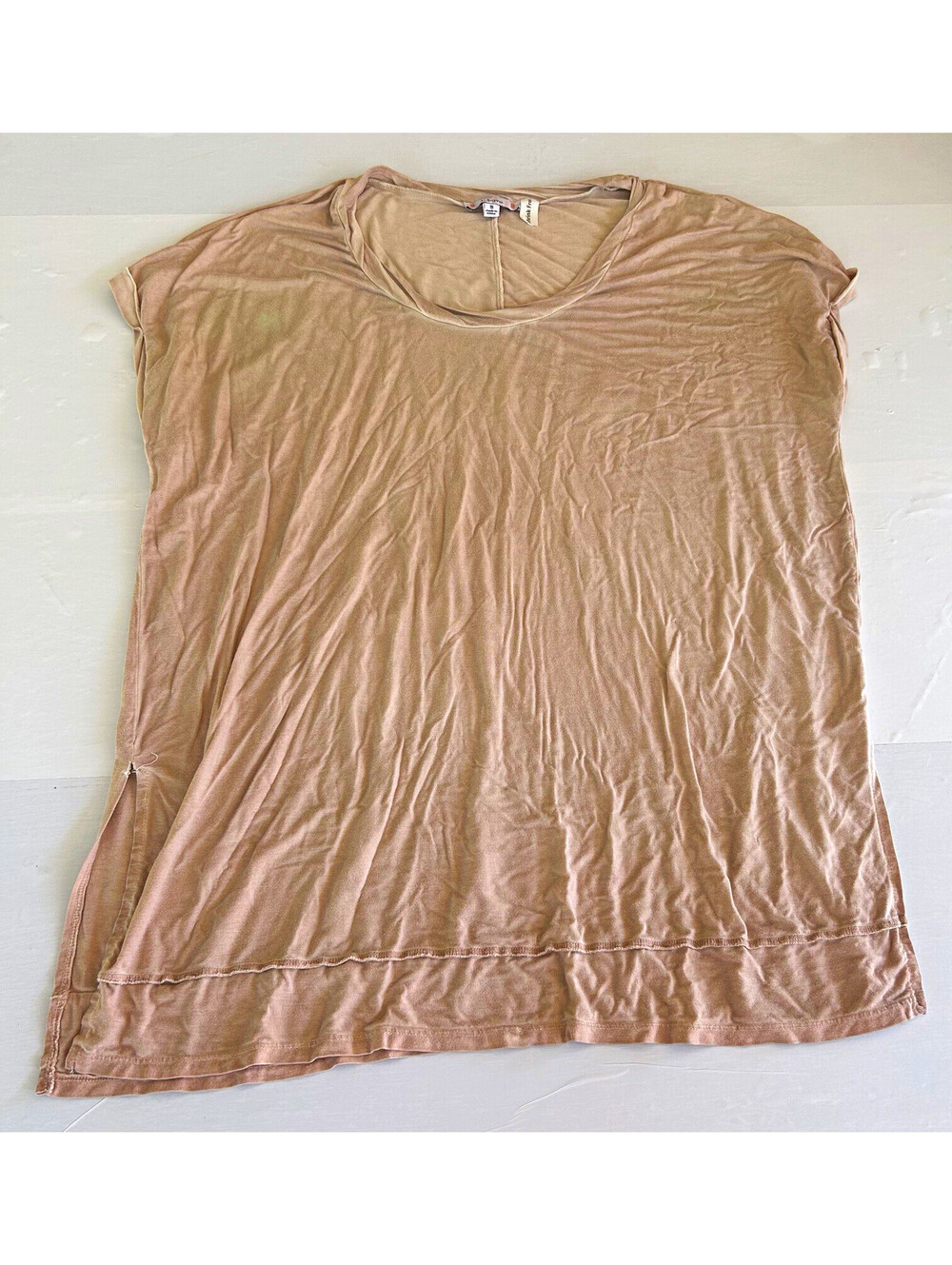 L Love Women’s Beige Solid Scoop Neck Cap Sleeve Knit T-Shirt Size S